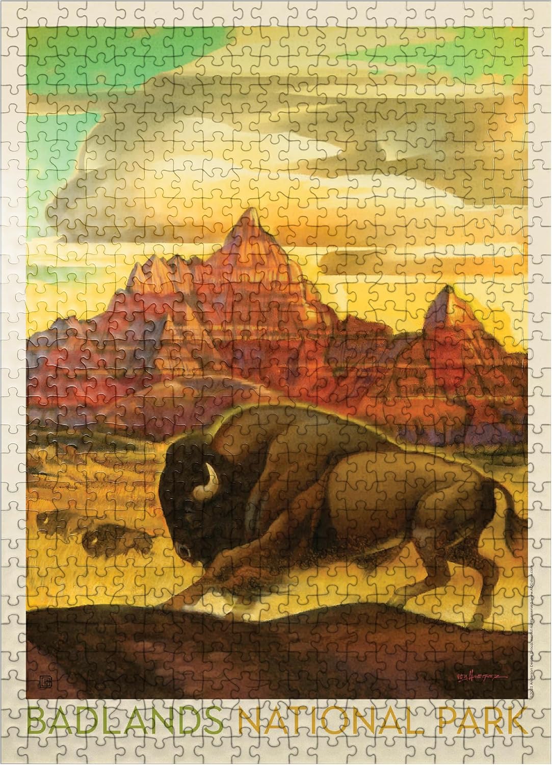 MyPuzzle Badlands National Park: Rumbling Herd, Vintage Poster - Premium 500 Piece Jigsaw Puzzle for Adults