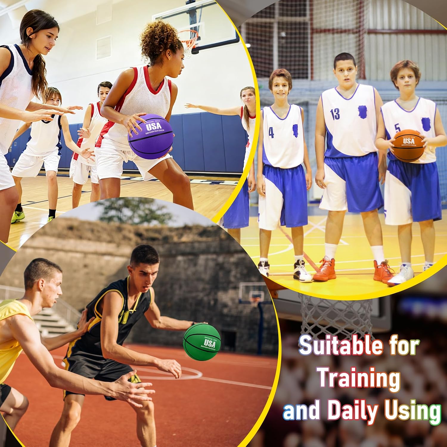 SIKEMAY 12 Pcs Rubber Basketballs Bulk with Pump, Adult Basketball Official Size 7/6/5 Inflatable Streetball Indoor Outdoor Game Professional Training Gift for Women Men