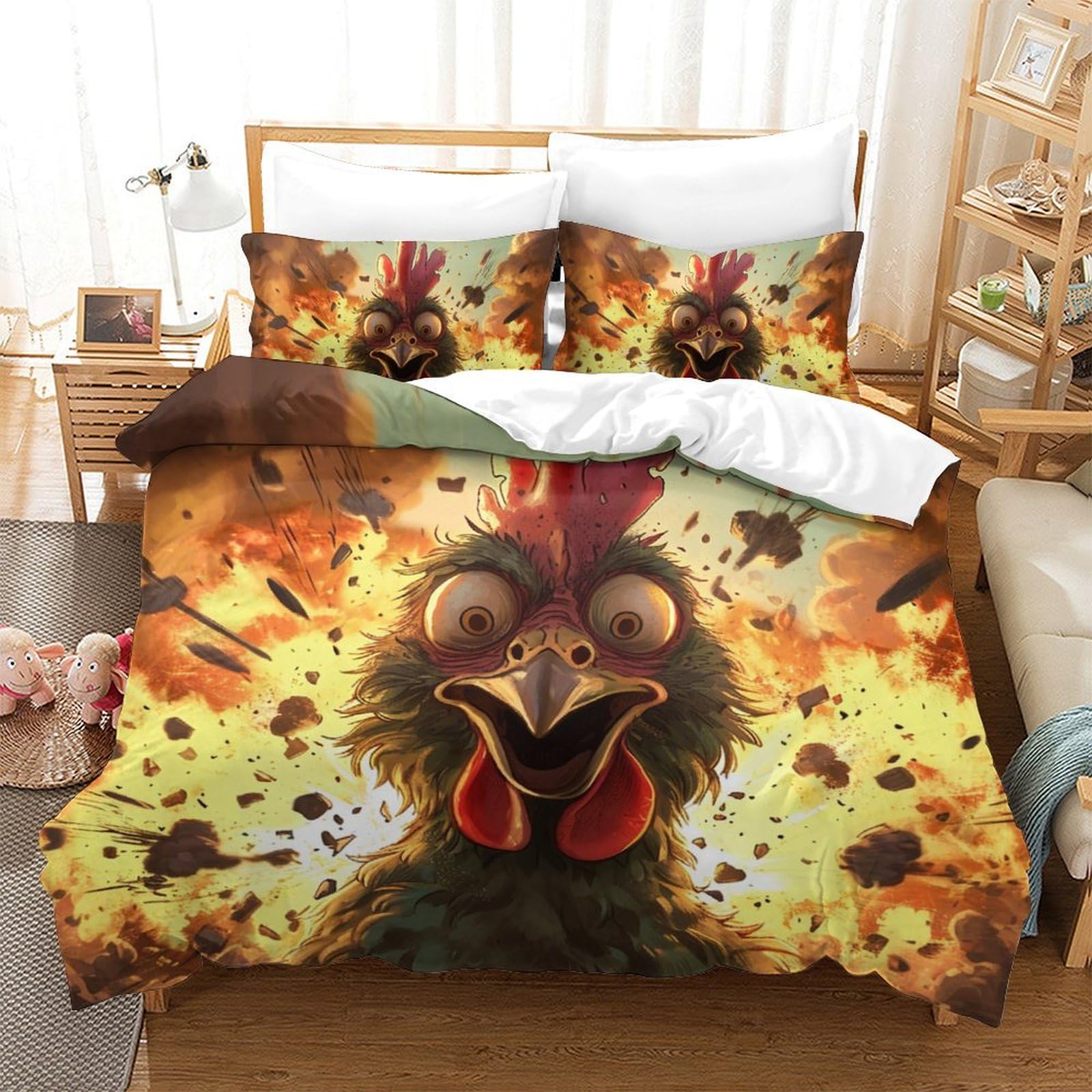 Housse de couette Le Coq 3D en microfibre anti-transpiration pour grand lit King