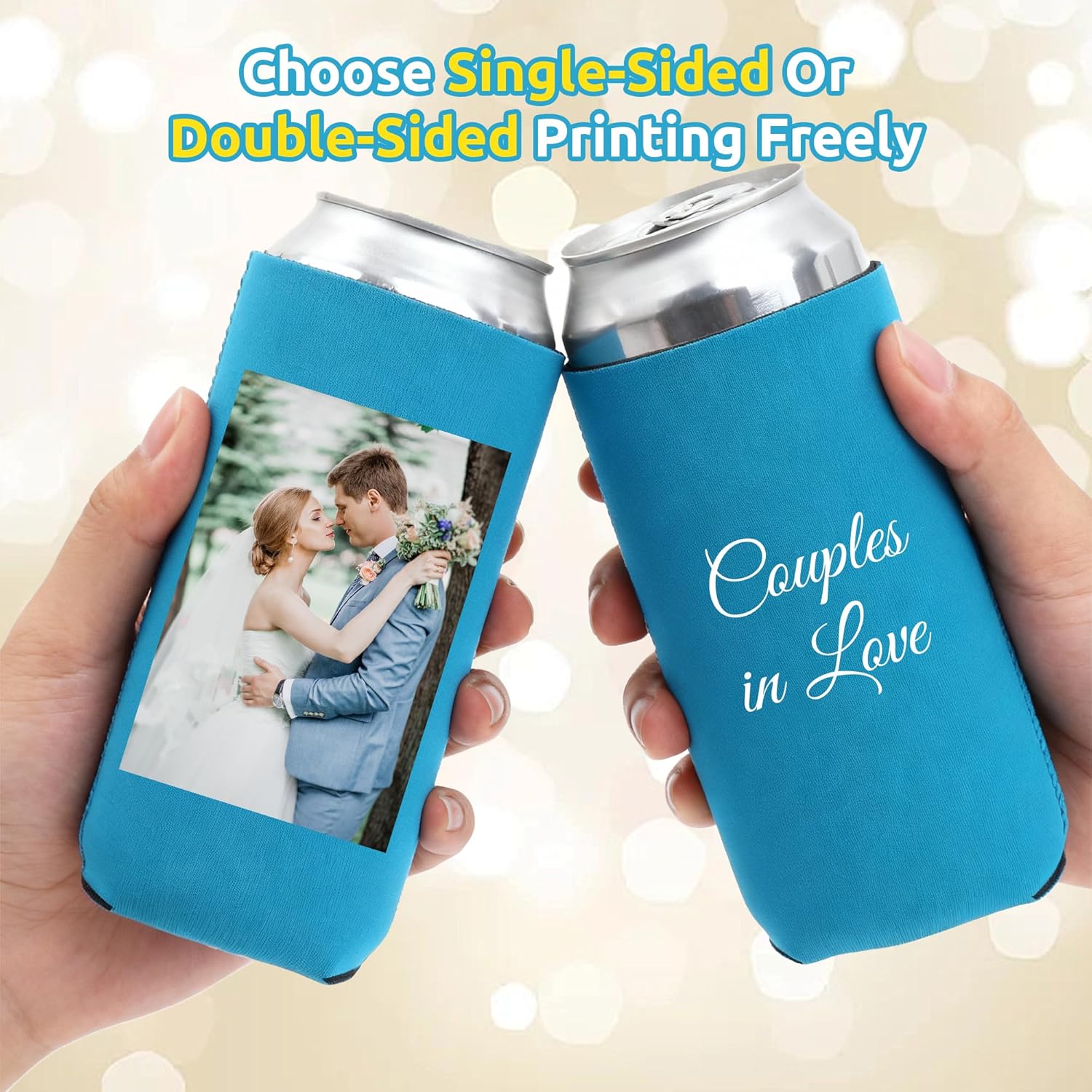 Custom Slim Can Coolers Sleeves 50-3000 Pack Bulk for 12 OZ Cans & Bottles, Personalized Collapsible Insulated Drink Holder with Logo Image Text for Anniversary Wedding Birthday Party Fishing