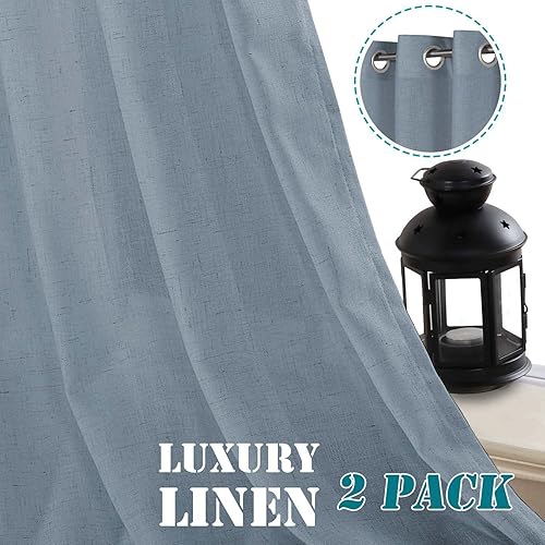 Miniatura 2 de H.VERSAILTEX - Juego de 2 cortinas de lino natural para ventanas (mezcla de lino), cortinas premium, cortinas suaves que reducen la luz,paneles