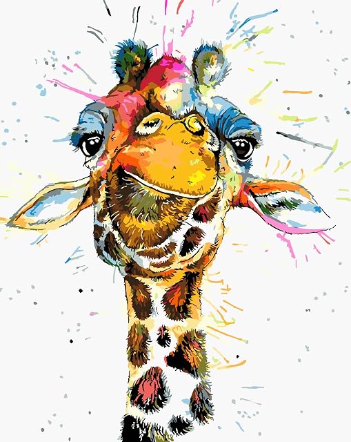 HKLIOPU DIY Paint by Numbers for Adults,Paint by Number Kits for Animal,Canvas Paint by Numbers- Arts Craft for Home Wall Decor,16×20inch,Colorful Giraffe