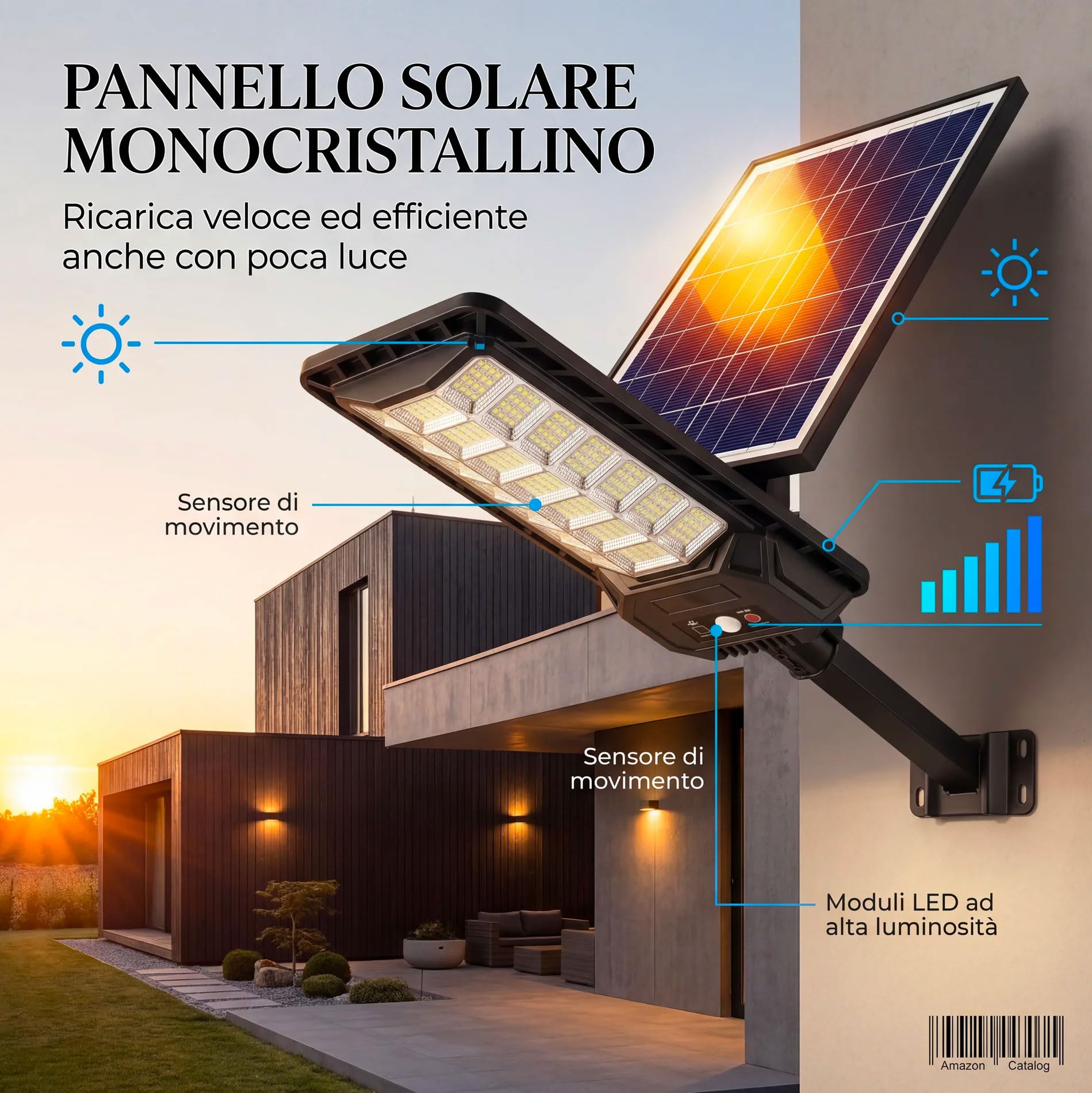 081 Store - 2 PEZZI Lampione Solare 2000W 336 LED da Esterno con Sensore Movimento e Crepuscolare, IP65 Impermeabile, Pannello Monocristallino, Batteria Litio 12h, Luce Solare per Giardino