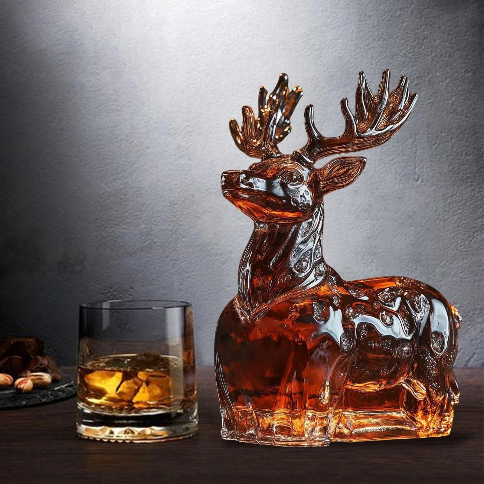 karafka, Szklana karafka do whisky w kształcie zwierząt, zabawna butelka, piękne grawerowane szklane figurki, eleganckie akcesoria domowego baru(Deer)