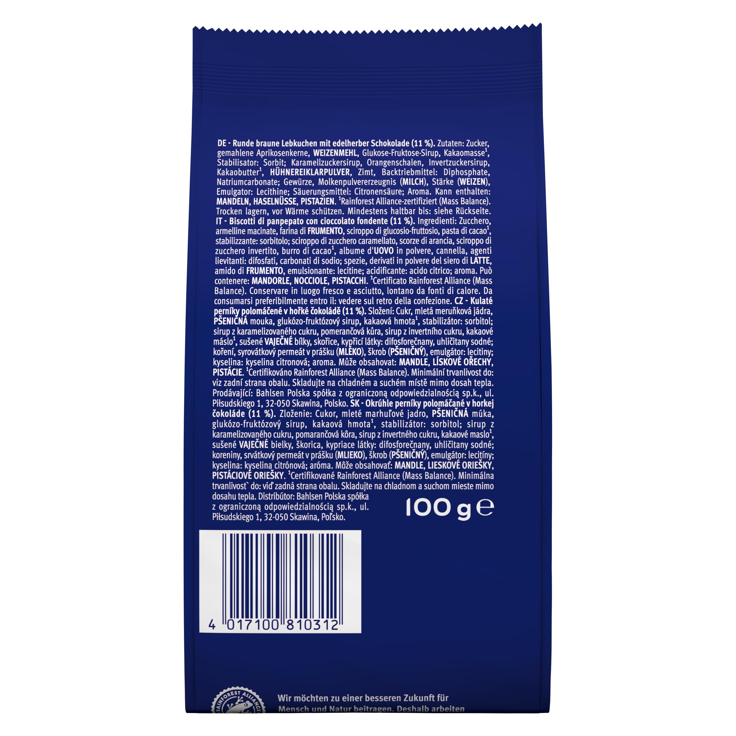 Bahlsen Mini Contessa – 1er Pack – Kleine Lebkuchen auf edelherber Schokolade (1 x 100 g)