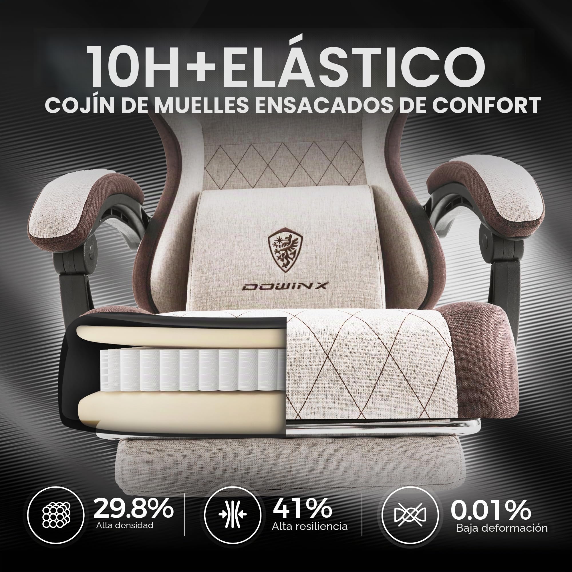 Dowinx Silla de gaming de tela con cojín de masaje lumbar, silla ergonómica para oficina grande y alta, para juegos, 135 kg, color