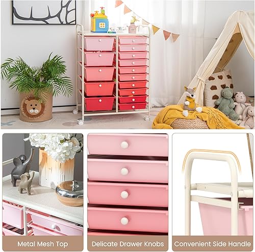 Miniatura 6 de RELAX4LIFE Carritos de almacenamiento de 15 cajones, carrito móvil con ruedas, organizador de manualidades para organización y almacenamiento en el