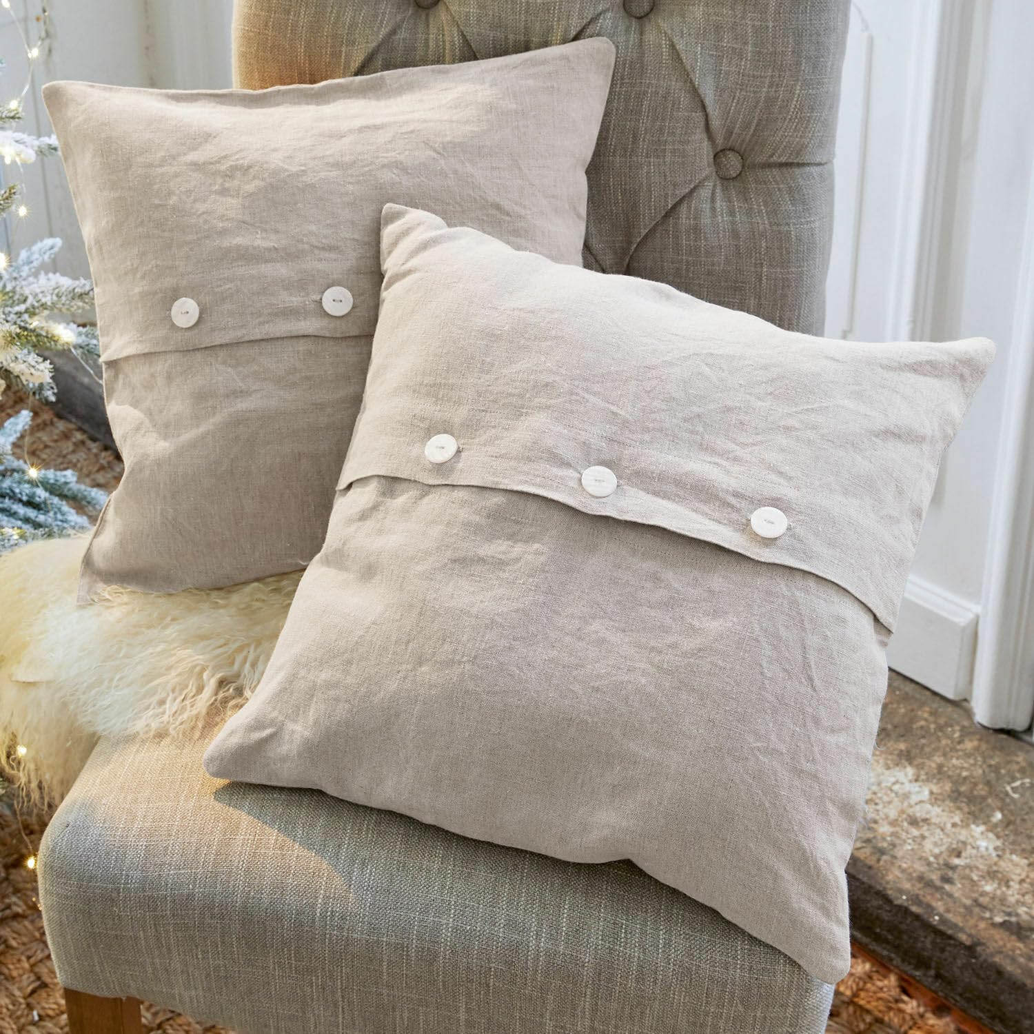 Loberon Camon Lot de 2 Housses de Coussins - Pur Lin - l'esprit de Noël dans Toute sa splendeur, Beige/Rouge
