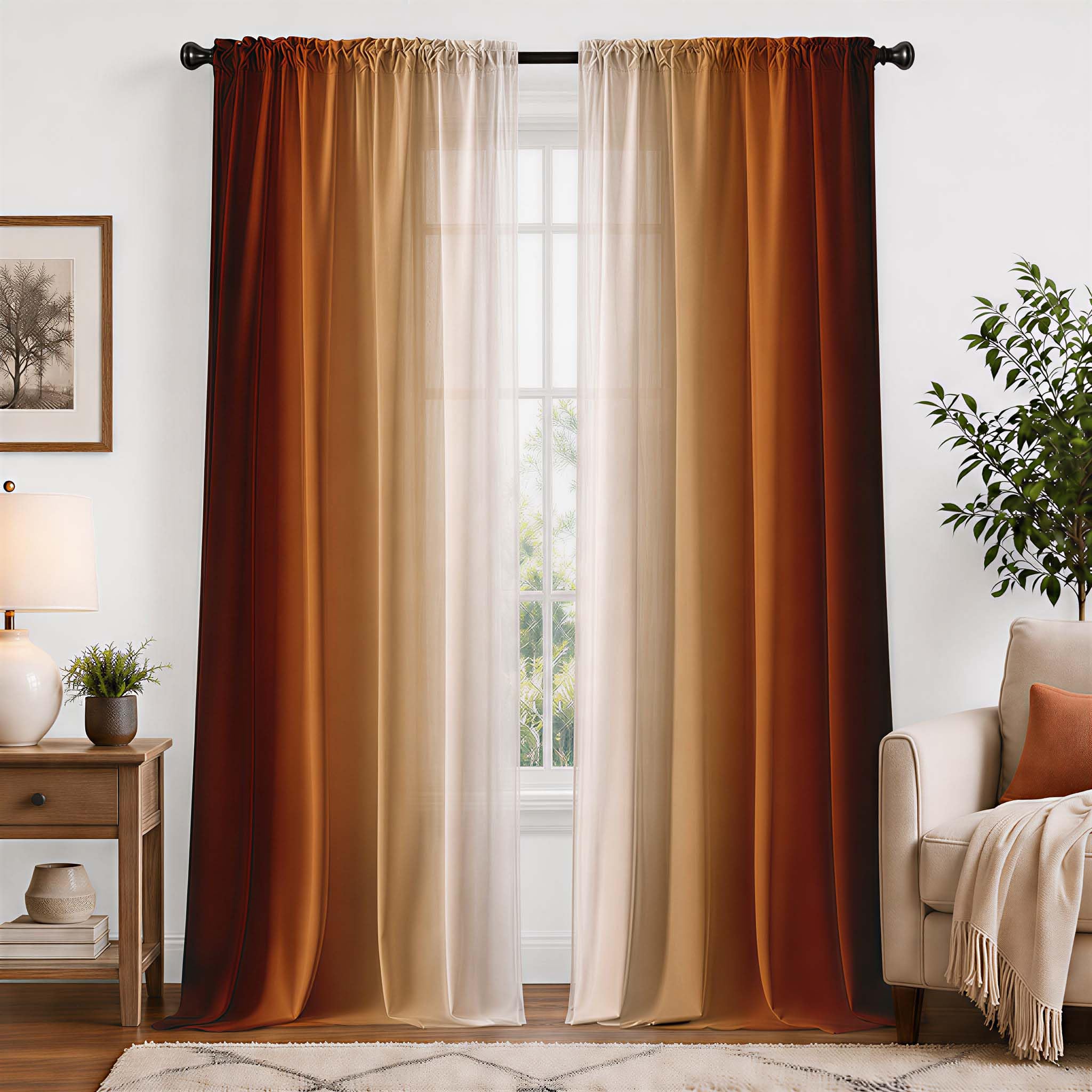 XFLINGBAO Burnt Orange Ombre Curtains