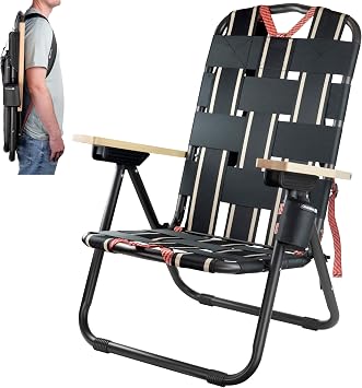 CleverMade Sequoia Folding Backpack Chair; 5 Recline Position Chair Great for Beach, Camping, and Picnics; Made From Recycled Materials, Black Obsidian