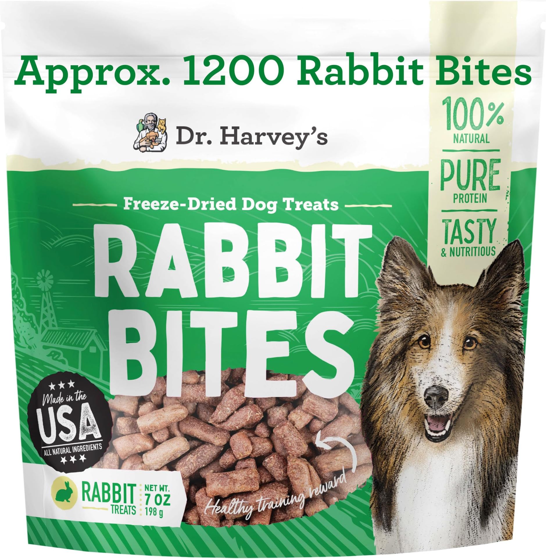 Rabbit Bites Freeze-Dried Raw Dog Treats, Single Ingredient, All-Natural Rabbit Meat Protein for Dogs, Allergen-Free, 7 Ounces (1 Pack)