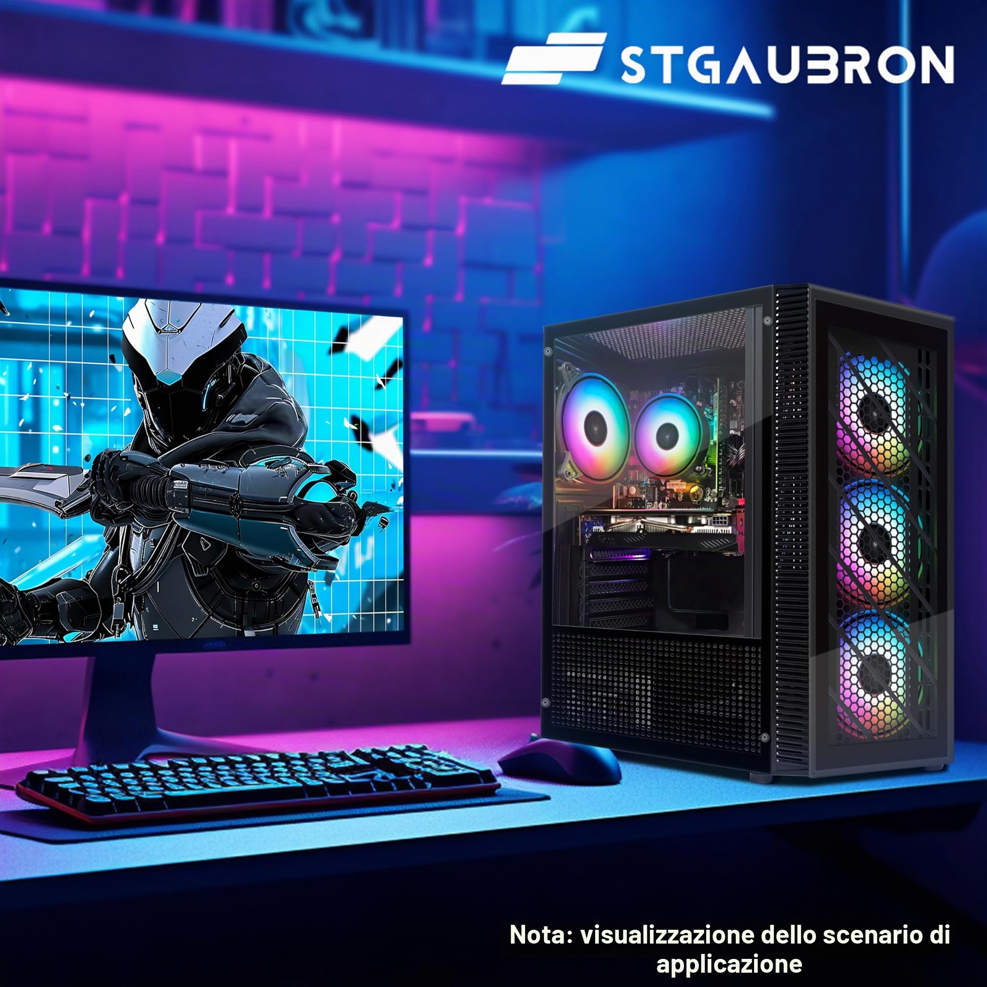 STGAubron PC da gioco, Radeon RX 580 16G GDDR5, Intel Core i5-9400F fino a 4.1GHz, 16G DDR4, 1T SSD, WiFi 6, BT 5.0, ventola RGB x 4, Windows 11 Home