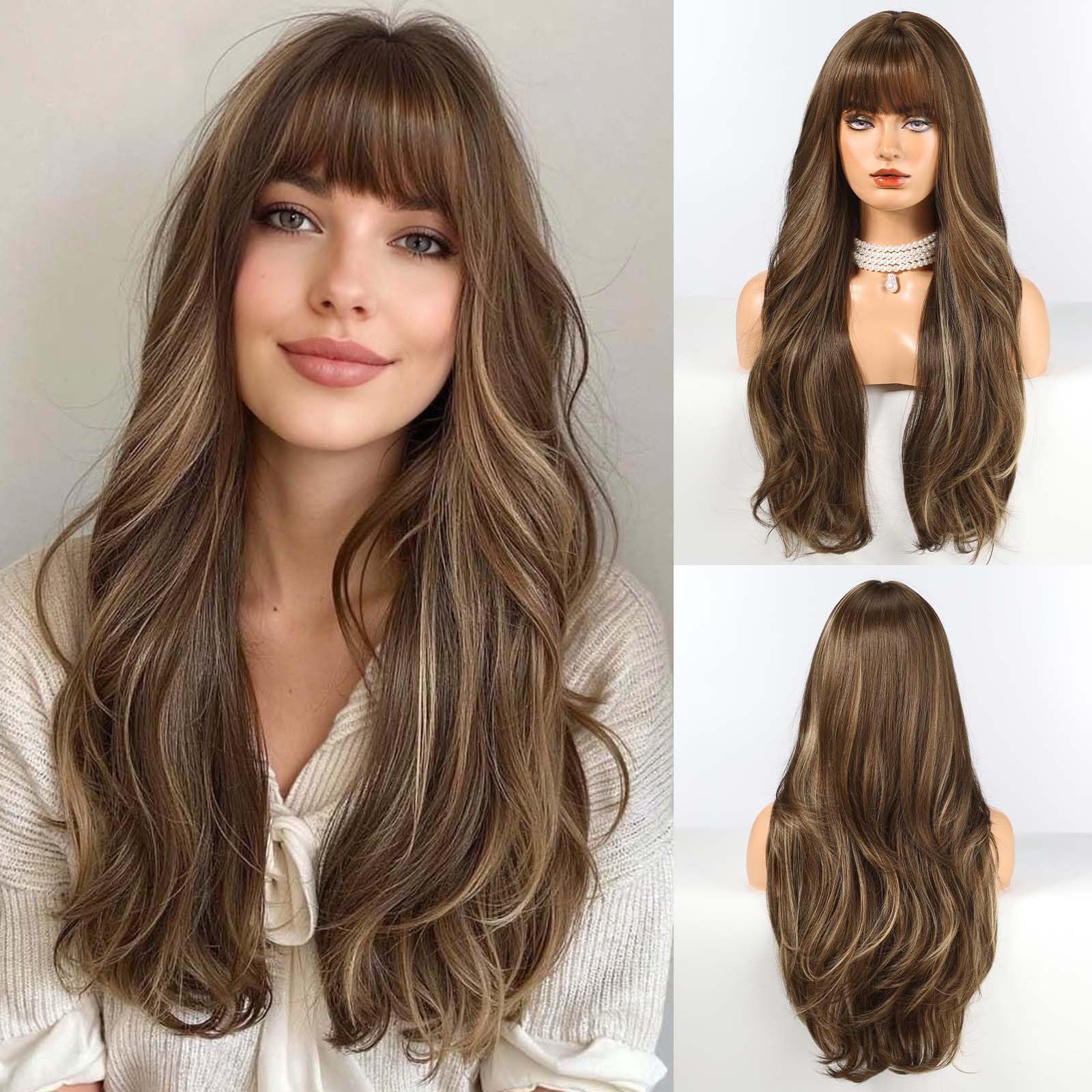Long Ombre Curly Wig with Bangs Natural Synthetic Hair Daily Use 22-24 Inch Cap Amazon.com : Esmee 24 main image 2