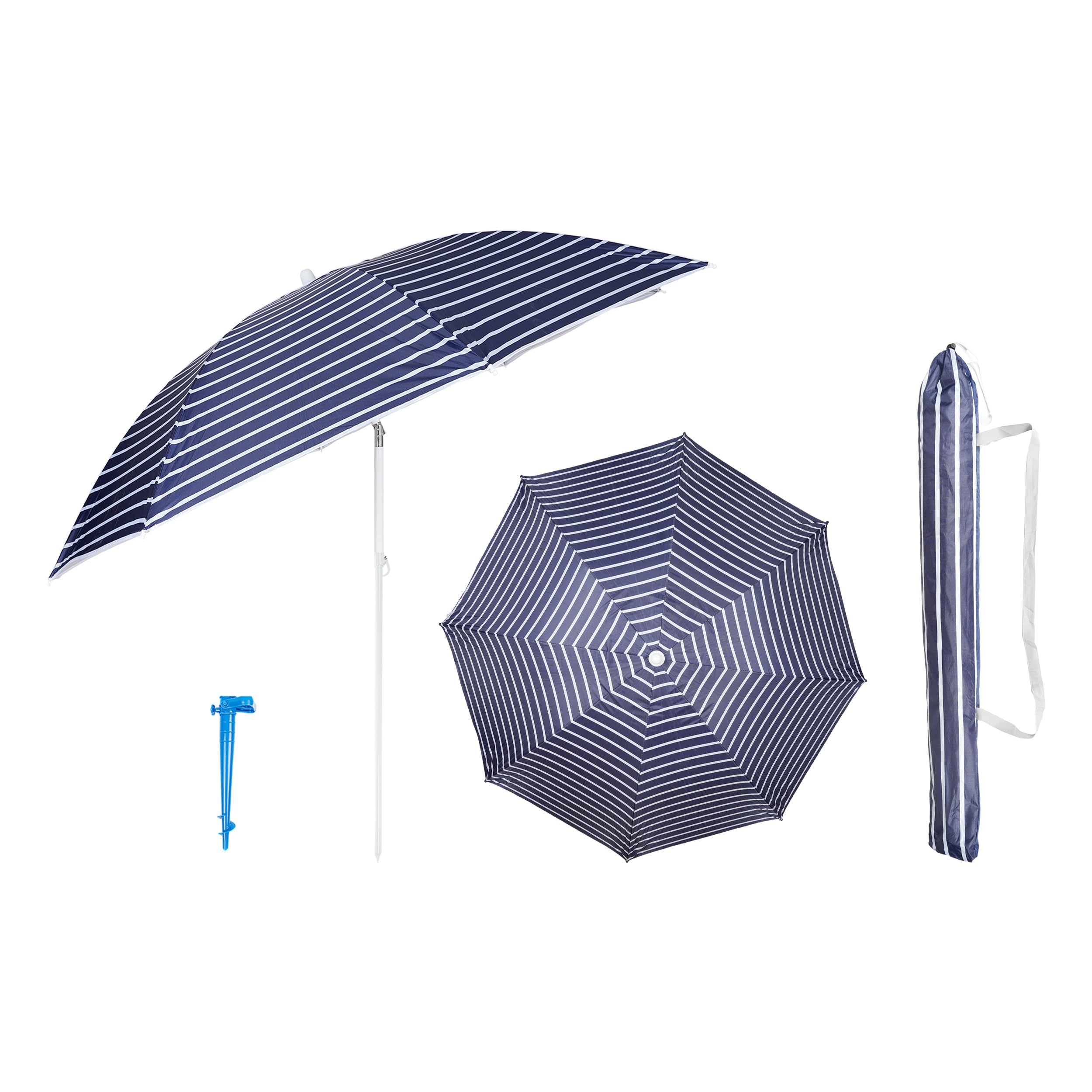 Etrexonline Sombrilla de Playa Premium, Mástil de Acero, Protección Solar UPF+50, Antiviento, Inclinable, Varillas de Fibra de Vidrio, Ligera.