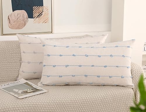 Miniatura 7 de Juego de 1 funda de almohada bohemia de algodón a rayas de 12 x 26 pulgadas, decoración de granja, funda de cojín lumbar larga con cremallera