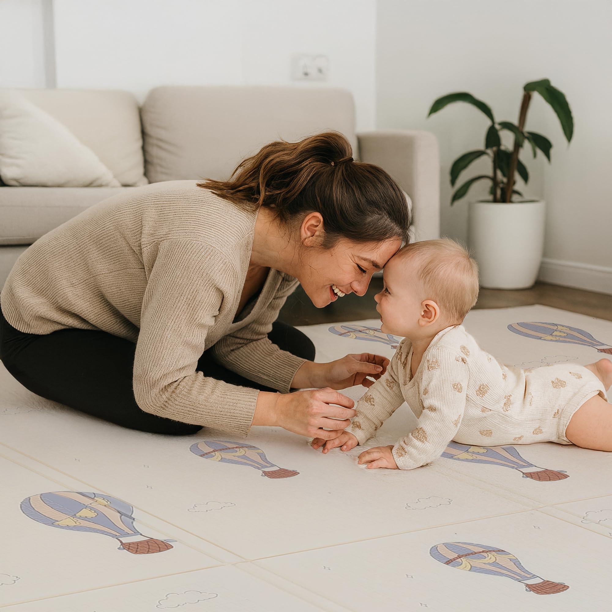 Baby Play Mat, Foldable Children's Play Mat, Baby Mats for Floor Play, 180 x 150 x 1 cm, Non-Slip, Crawling Mat, Padded Foam Abdominal Mat and Water and Stain Resistant