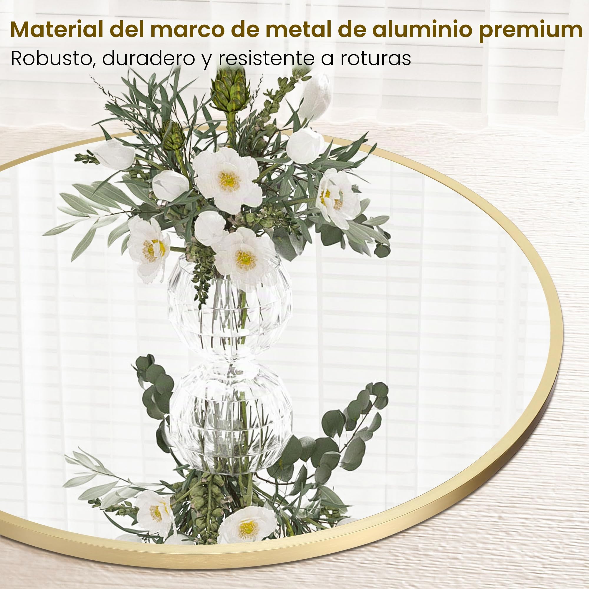 Garvee Espejo redondo de 24 pulgadas para pared, espejo circular con marco de metal dorado, espejo redondo para decoración de pared, espejo redondo para entrada, tocador, dormitorio, fácil de instalar