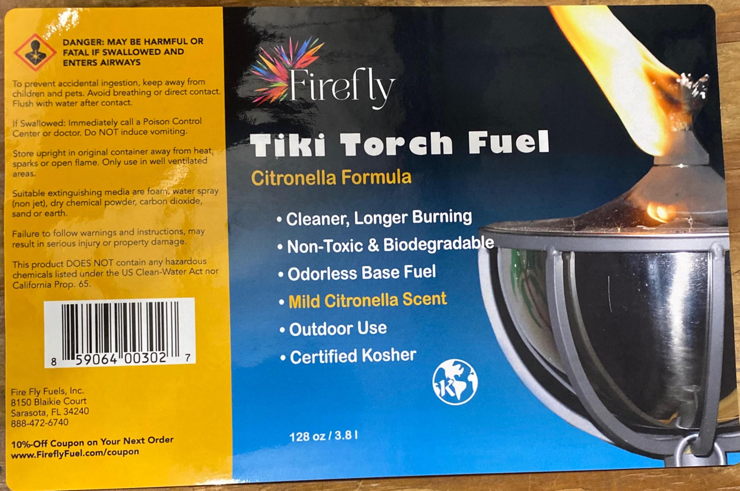 Firefly Non-Toxic Citronella Tiki Torch Fuel - 1 Gallon, Smokeless & Odorless, Long-Lasting For Outdoor Torches & Lamps