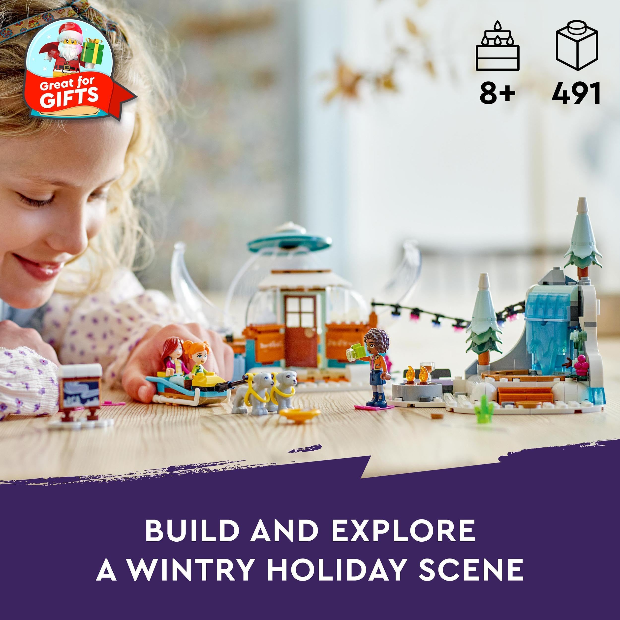 LEGO Friends Igloo Holiday Adventure Playset with Glamping Tent, 2 Sled Dogs, Mini-Dolls and Accessories - Image 2