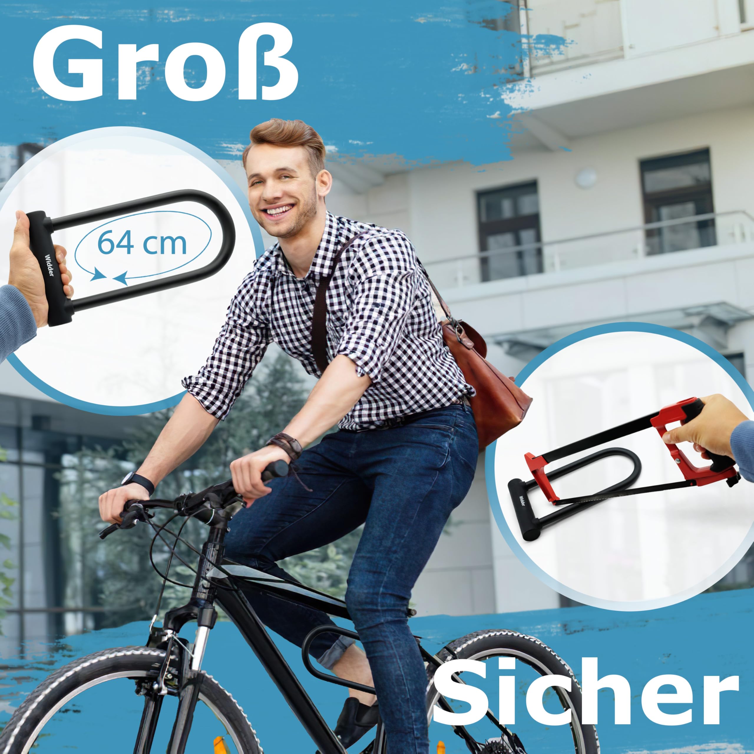 WIDDER Extrem Sicheres Fahrradschloss Bügelschloss [Chrom-Stahl Sicherheitsstufe 15] – 18mm Massiv Bügel – Fahrrad Schloss 64 cm Umfang mit Halterung & 3 Schlüssel – e Bike Lock & e Scooter U Lock