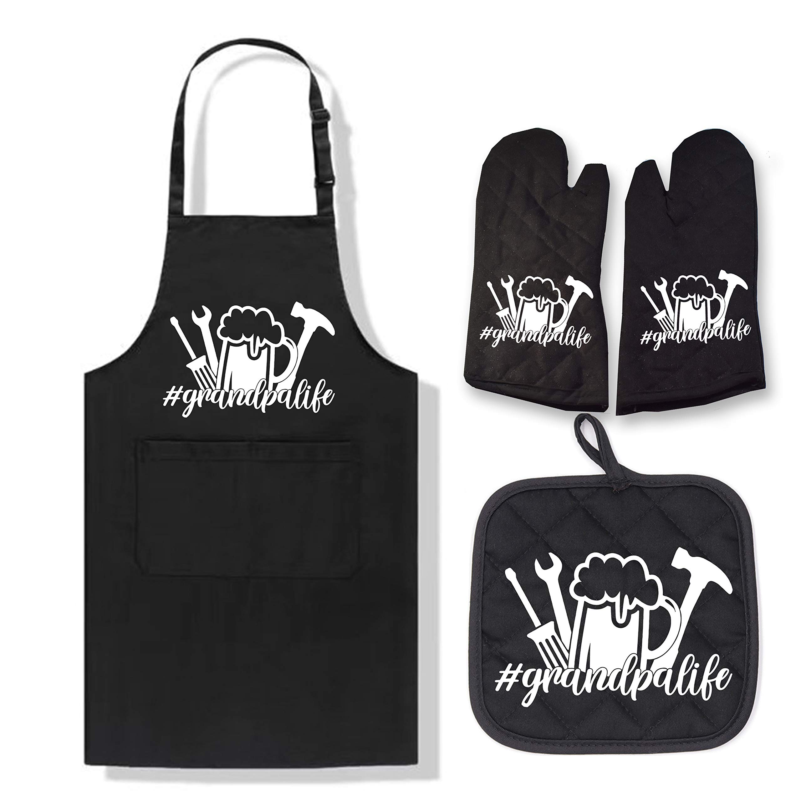Tablier noir adulte anti-huile avec motif couverts pour la cuisine