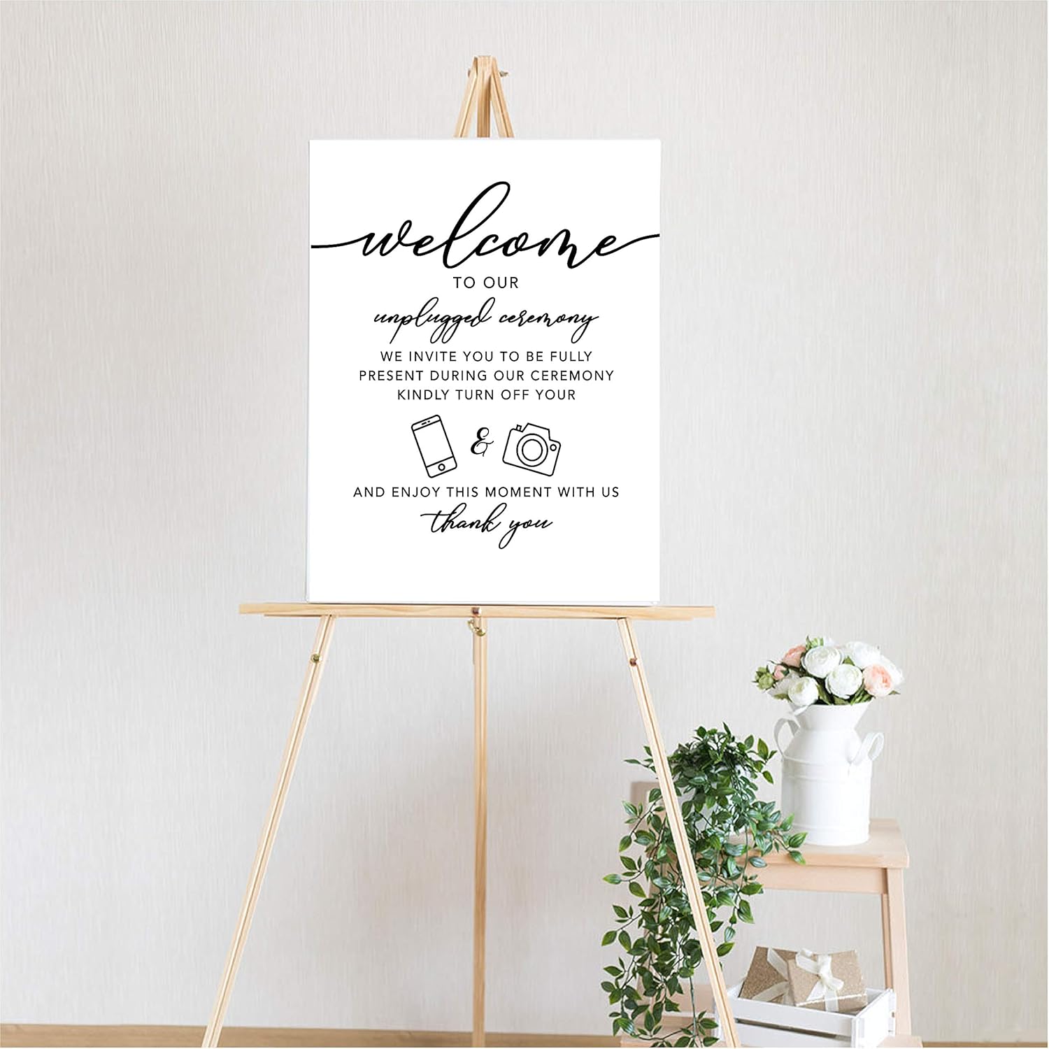 Andaz Press Unplugged Ceremony Large Wedding Canvas Guestbook Alternative, 16 x 20 Inches, We Invite You To Be Fully Present, Vertical, Wedding Sign, Ceremony Sign