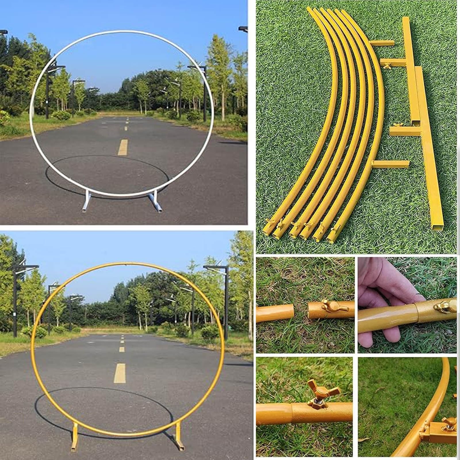 Arche De Mariage Ronde En Aluminium 2,3 M - Support Pour Toile De Fond, Décorations Ballons - Kit Complet Avec Accessoires (blanc)