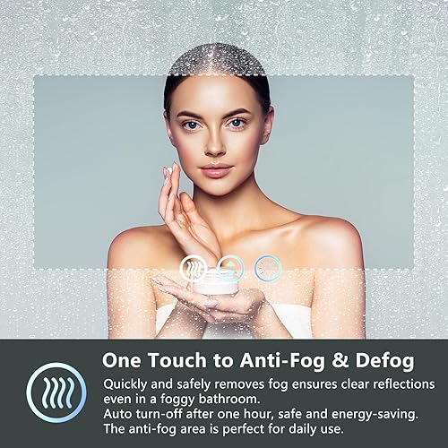 Miniatura 5 de Espejo de baño LED de 40 x 36 pulgadas con luces, retroiluminado + frontal iluminado, espejo de tocador con luz antiniebla para pared de baño,