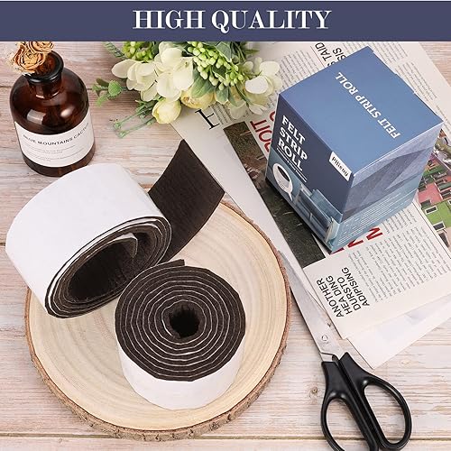 Miniatura 6 de Pllieay Paquete de 2 rollos de tiras de fieltro con respaldo adhesivo, almohadillas de fieltro para muebles de uso pesado para pisos de madera dura