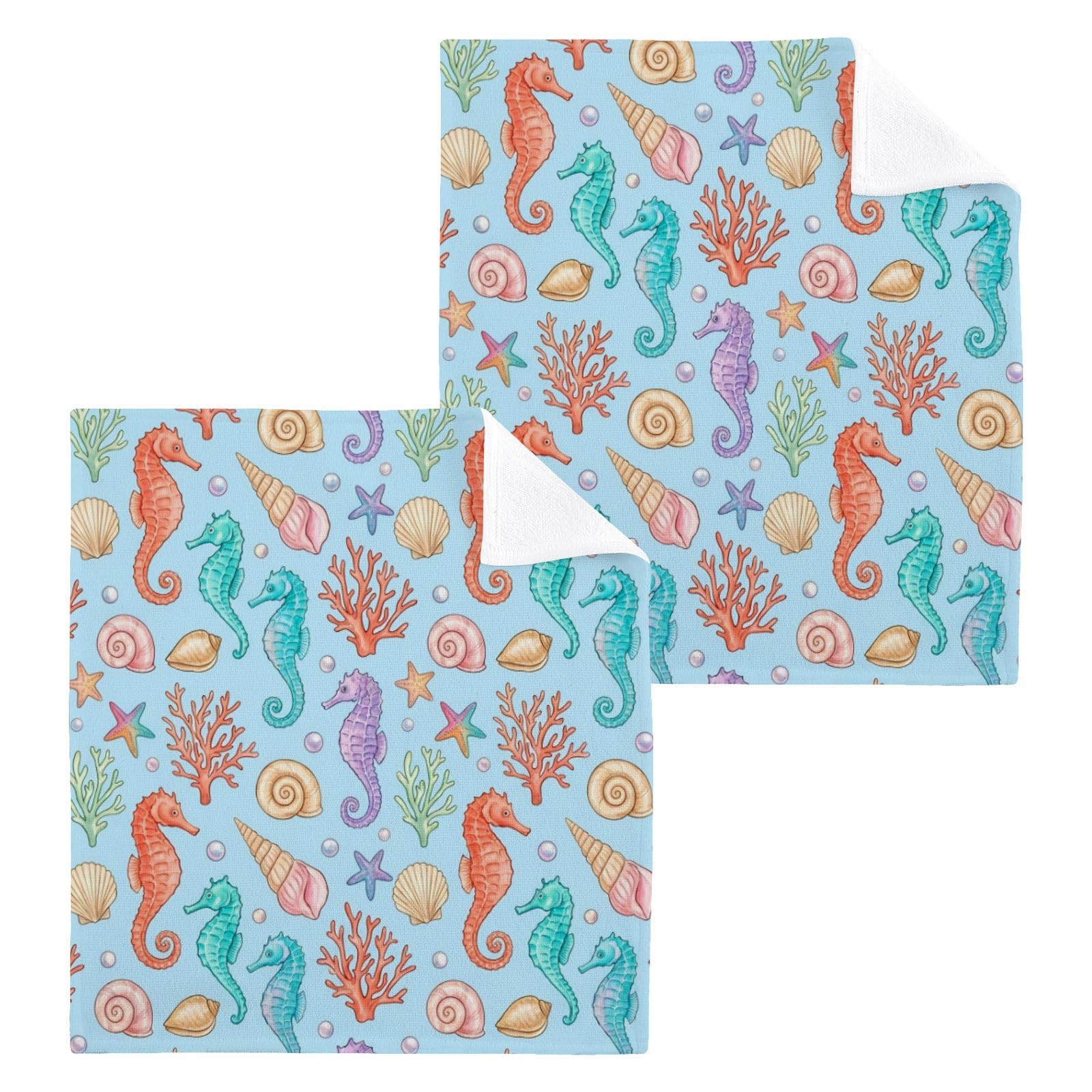 BOESI Vibrant Seahorse Coral 12x12in Cotton Washcloth,Face Towel