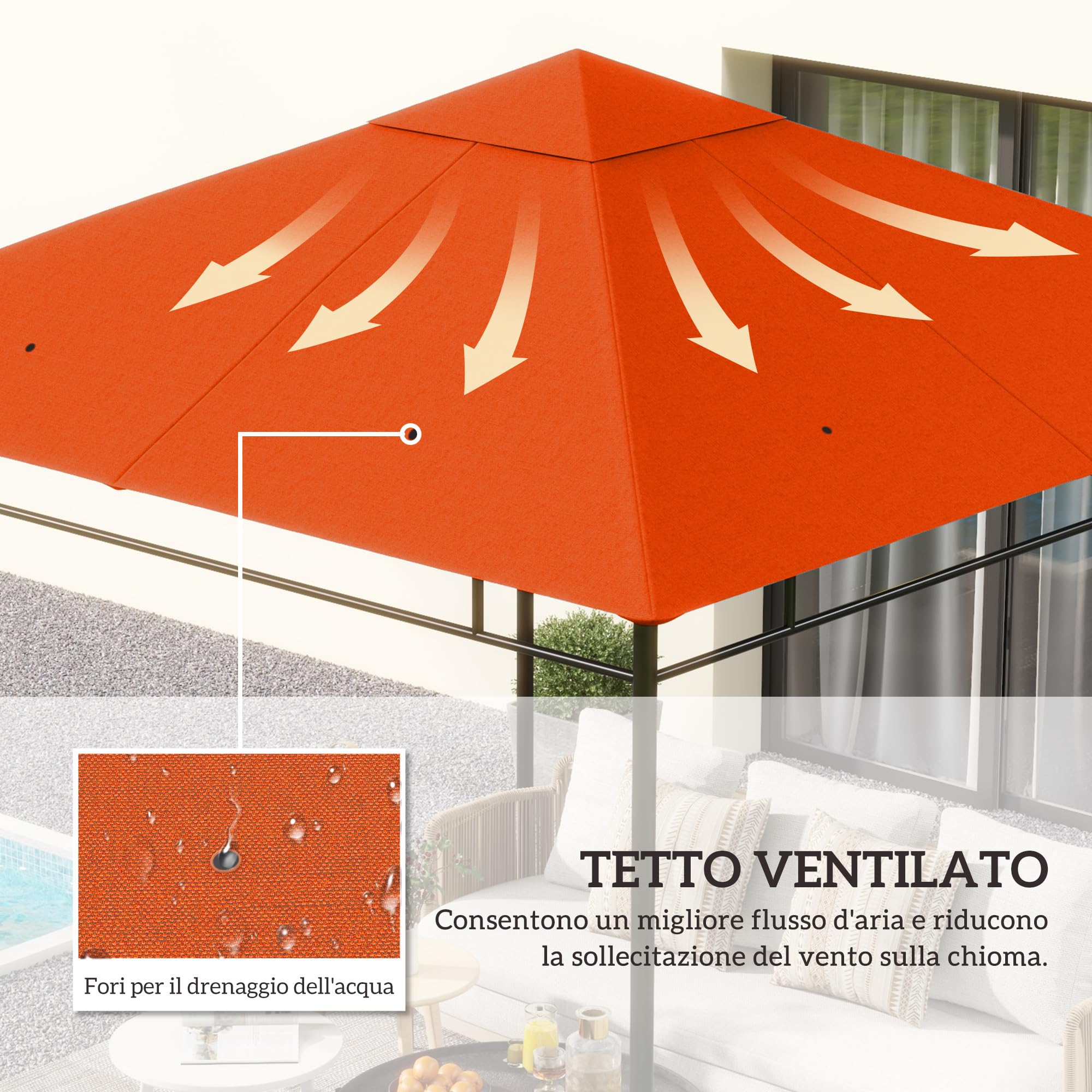 Outsunny Tetto di Ricambio per Gazebo 3x3 m in Poliestere 180g/㎡, Resistente all'Acqua, 298x295 cm, Arancione