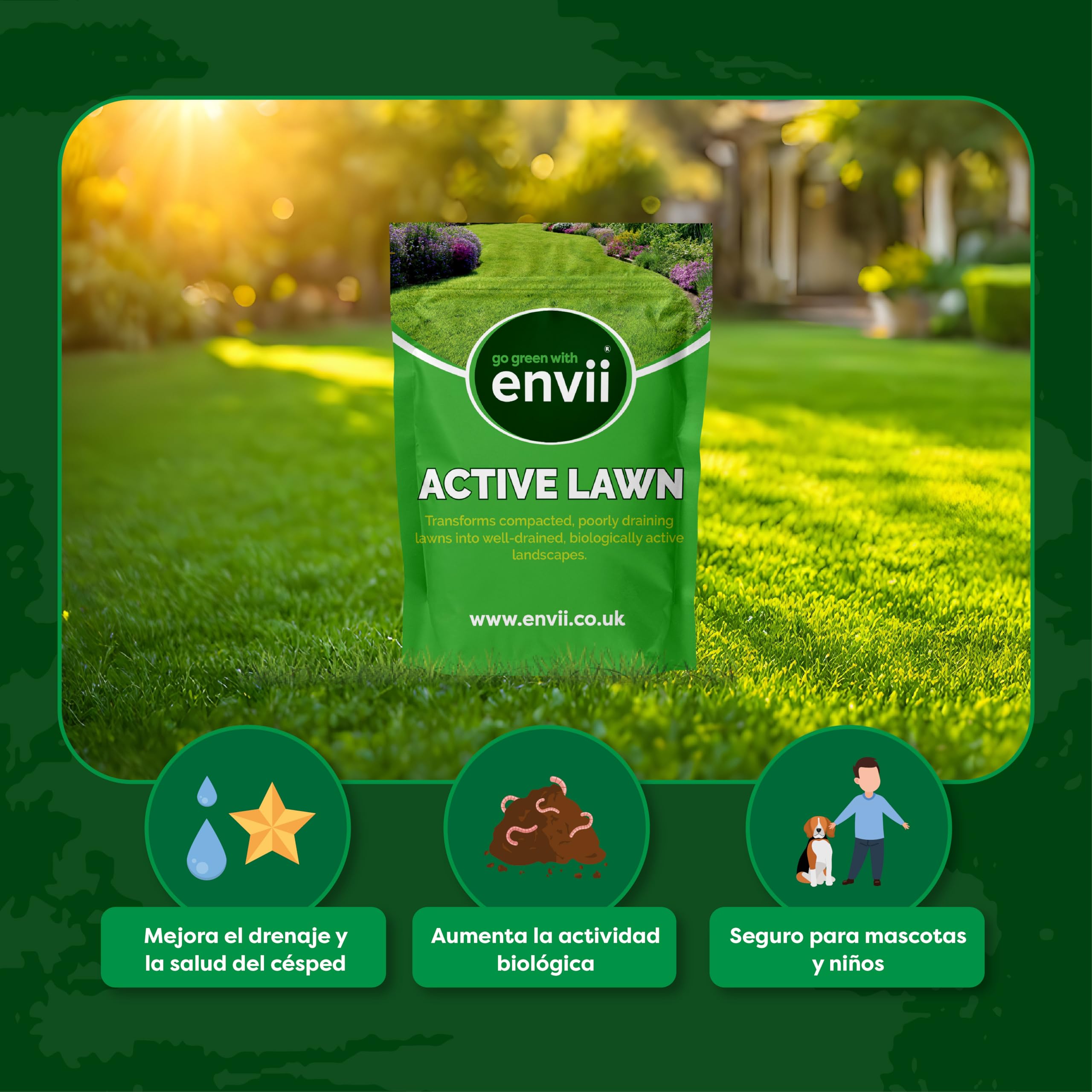 Envii Active Lawn - Regenerador de Césped Ayuda a Descomponer el Barro y Reduce el Musgo – Tratamiento para 40m2