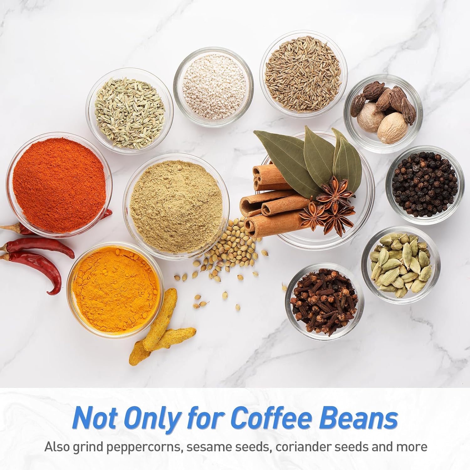 Secura Brands Electric Quiet Coffee Grinder, One-Touch Pulse Control Stainless Steel Coffee Grinder for Beans and Spices & Herbs, Silver