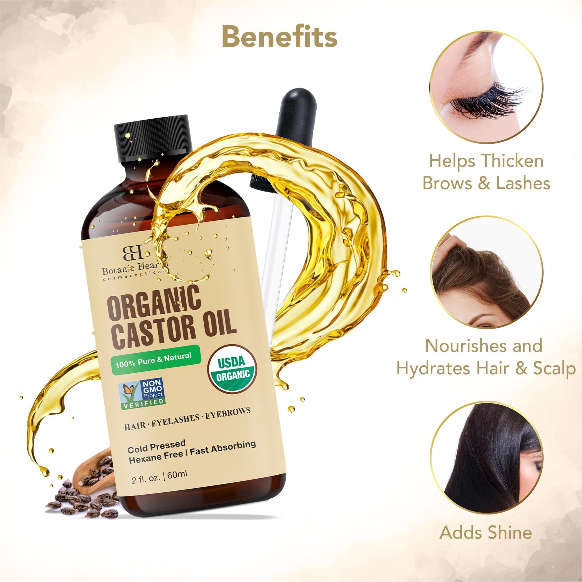 Botanic Hearth Castor Oil, 2 Fl Oz (60 ml), Cold Pressed, Hexane Free, 100% Natural - Image 3