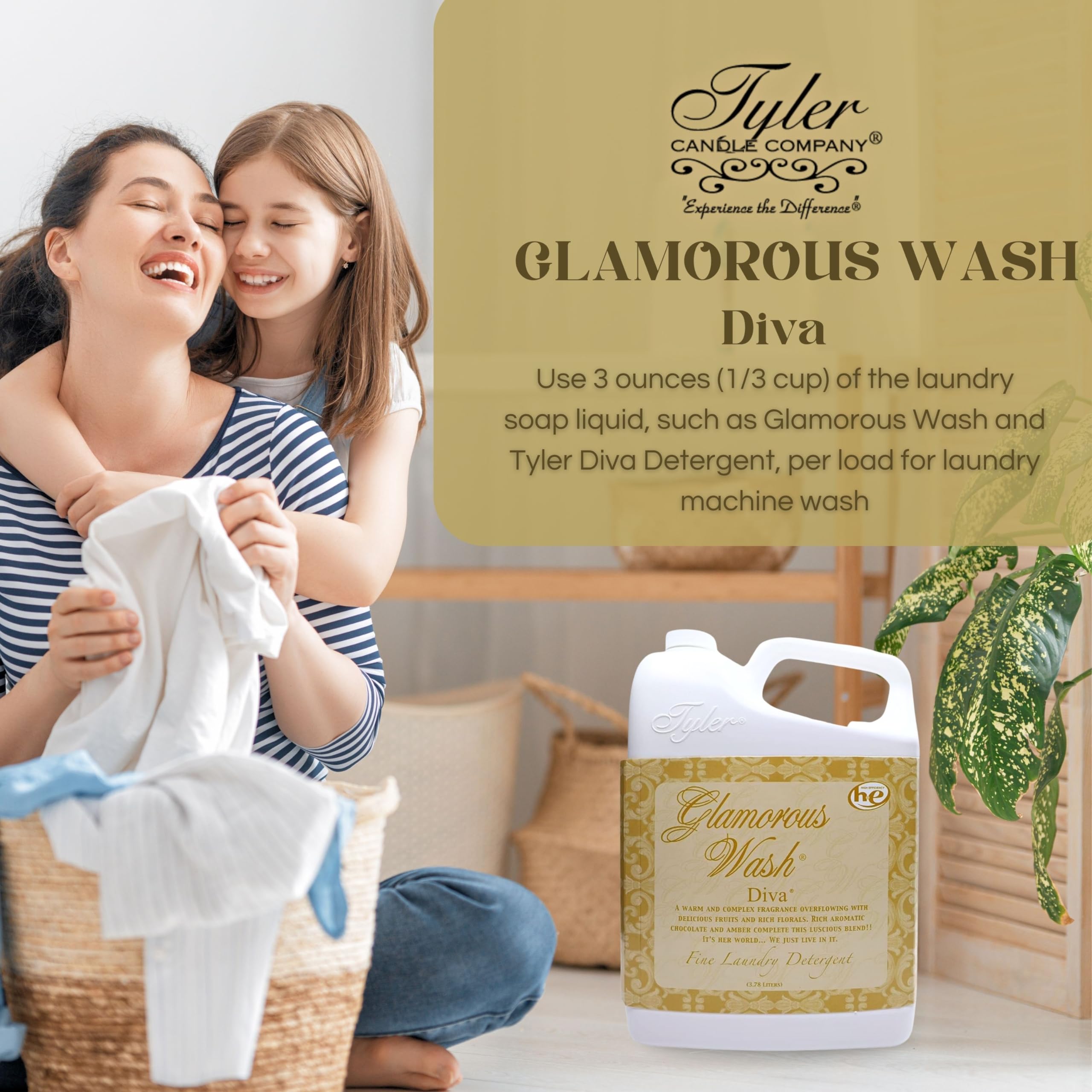 Worldwide Nutrition Bundle Compatible with Tyler Candle Company Glamorous Wash Diva Laundry Liquid Detergent - Hand and Machine Washable Diva Laundry Detergent - 3.78L (1Gallon) Detergent w/Keychain