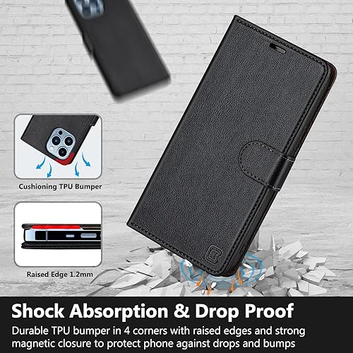 Miniatura 5 de Funda protectora de piel sintética con bloqueo RFID, función atril con cierre magnético, funda tipo cartera compatible con iPhone 13 Pro Max 5G de