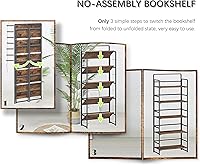 Vista 6 de 4NM No Assembly 5 Tiers Folding Bookshelf Storage Shelves Vintage Bookcase Standing Racks Study Organizer Home Office (Rustic Brown Black)