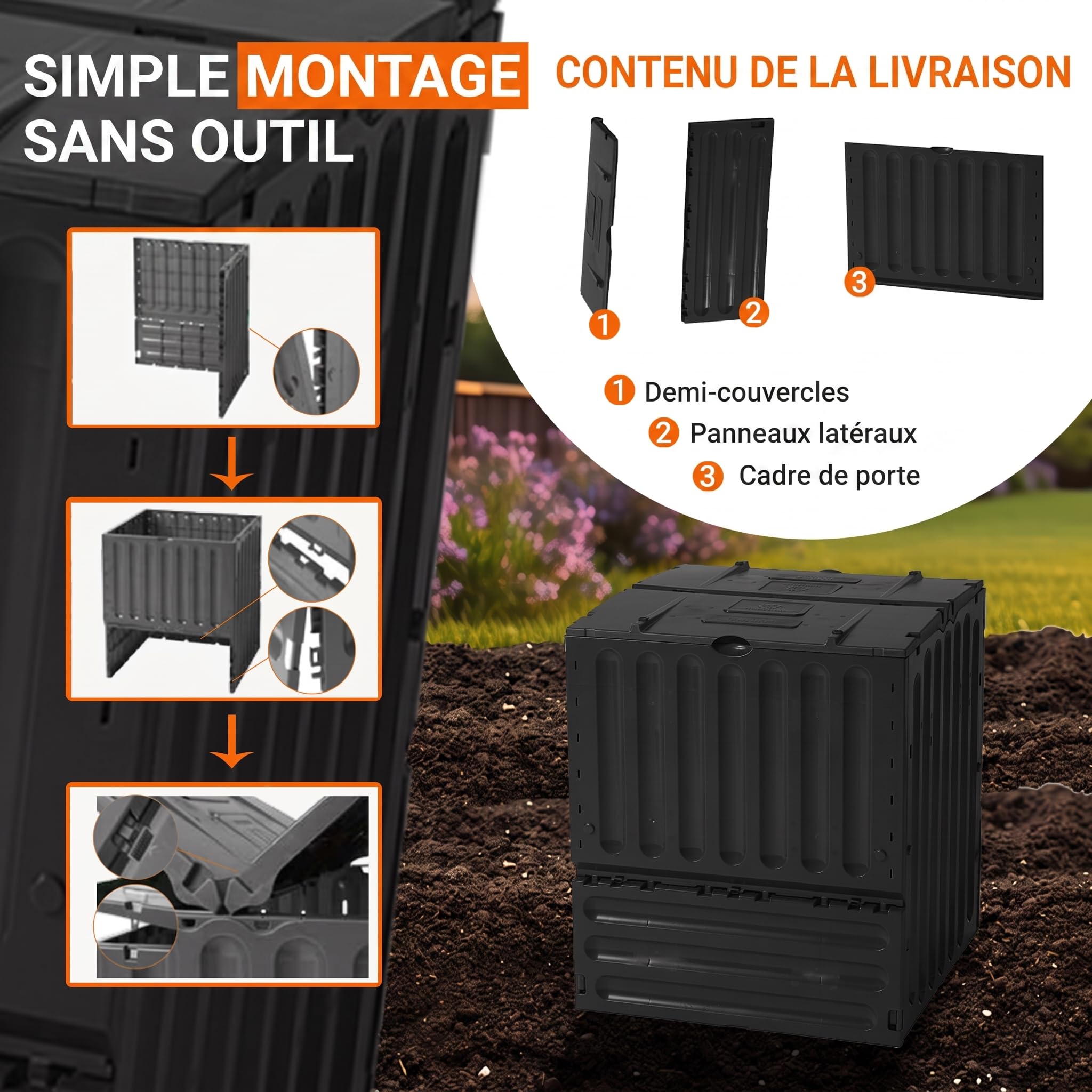 GARANTIA ECO-King Composteur 600 L, Noir
