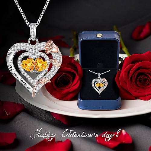 Miniatura 5 de Valentines Day Gifts - Sterling Silver Rose Heart Birthstone Necklace Anniversary Birthday Christmas Mothers Day Gifts - Women Jewelry Gifts for