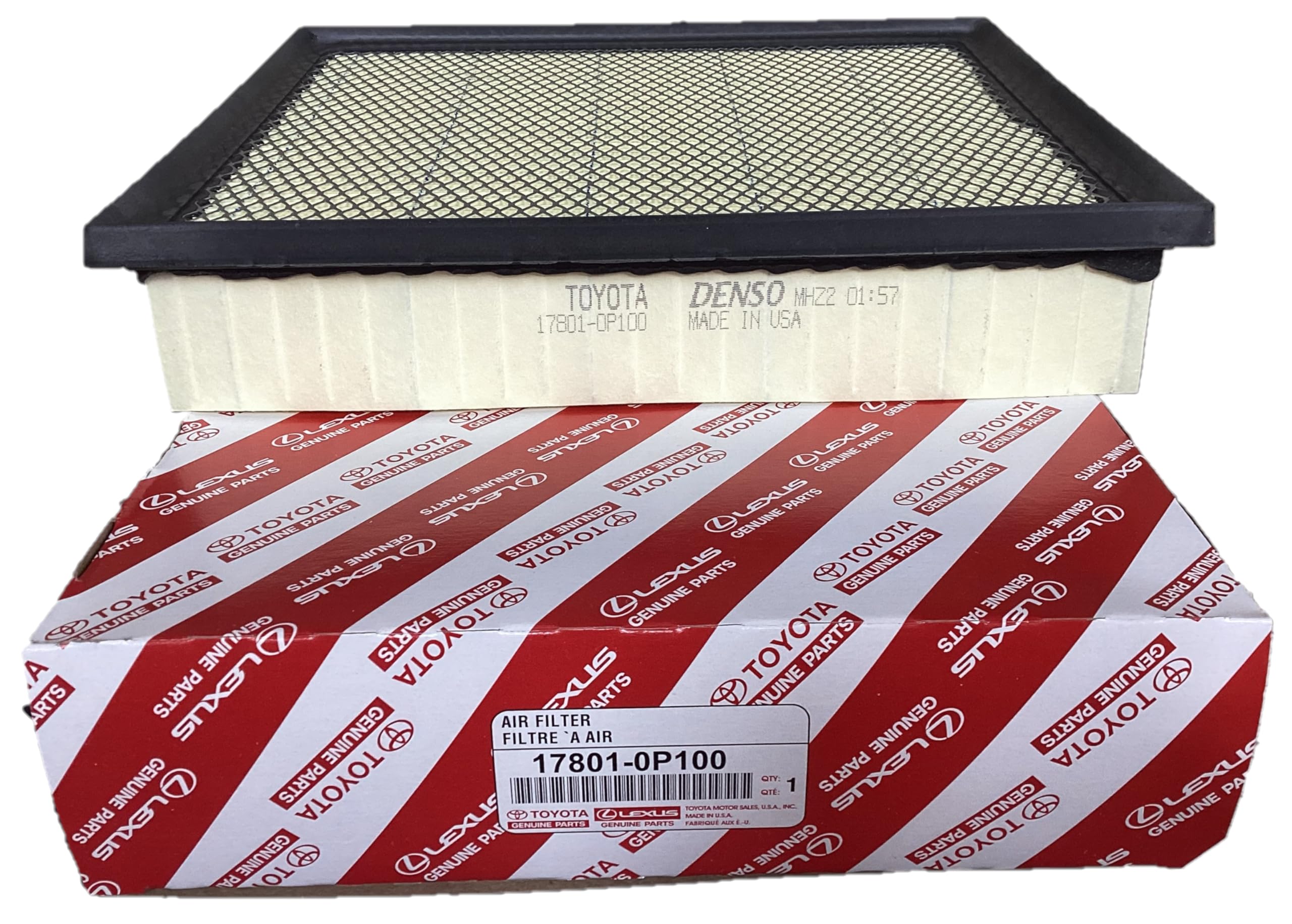 Genuine Toyota Engine Air Filter, OEM Part 17801-0P100, Denso Made in USA