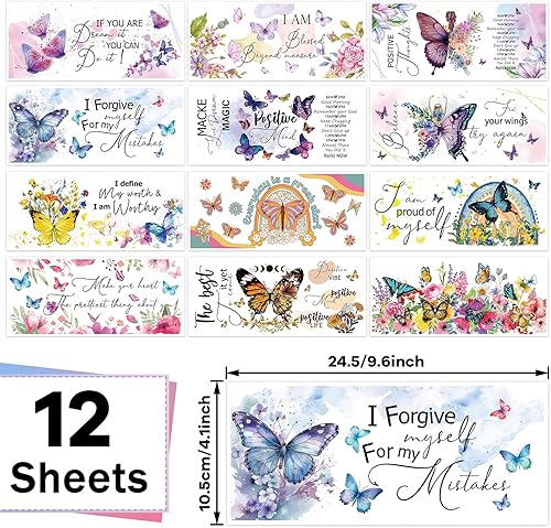 Miniatura 4 de gisgfim 12 hojas de transferencia de vidrio con diseño de mariposa para vidrio, UV DTF de vasos, calcomanías de transferencia de envoltura floral de