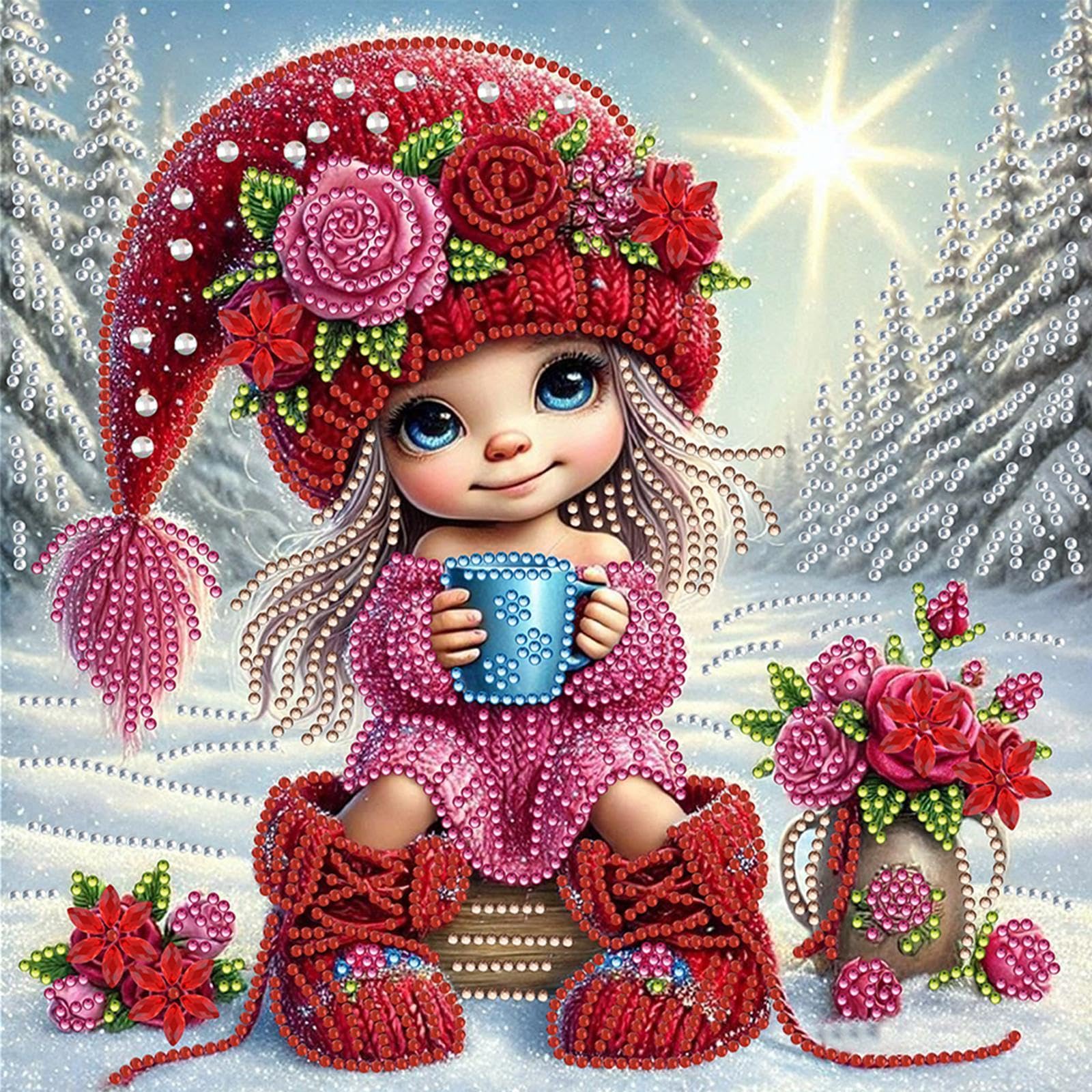 5D Special Shape Diamond Art Painting Kits for Adults – Crystal Rhinestone DIY Craft, Diamond Mosaic Kit for Beginners, Wall Decor Gift 11.8x11.8 Inch(Flower Snow Girl)