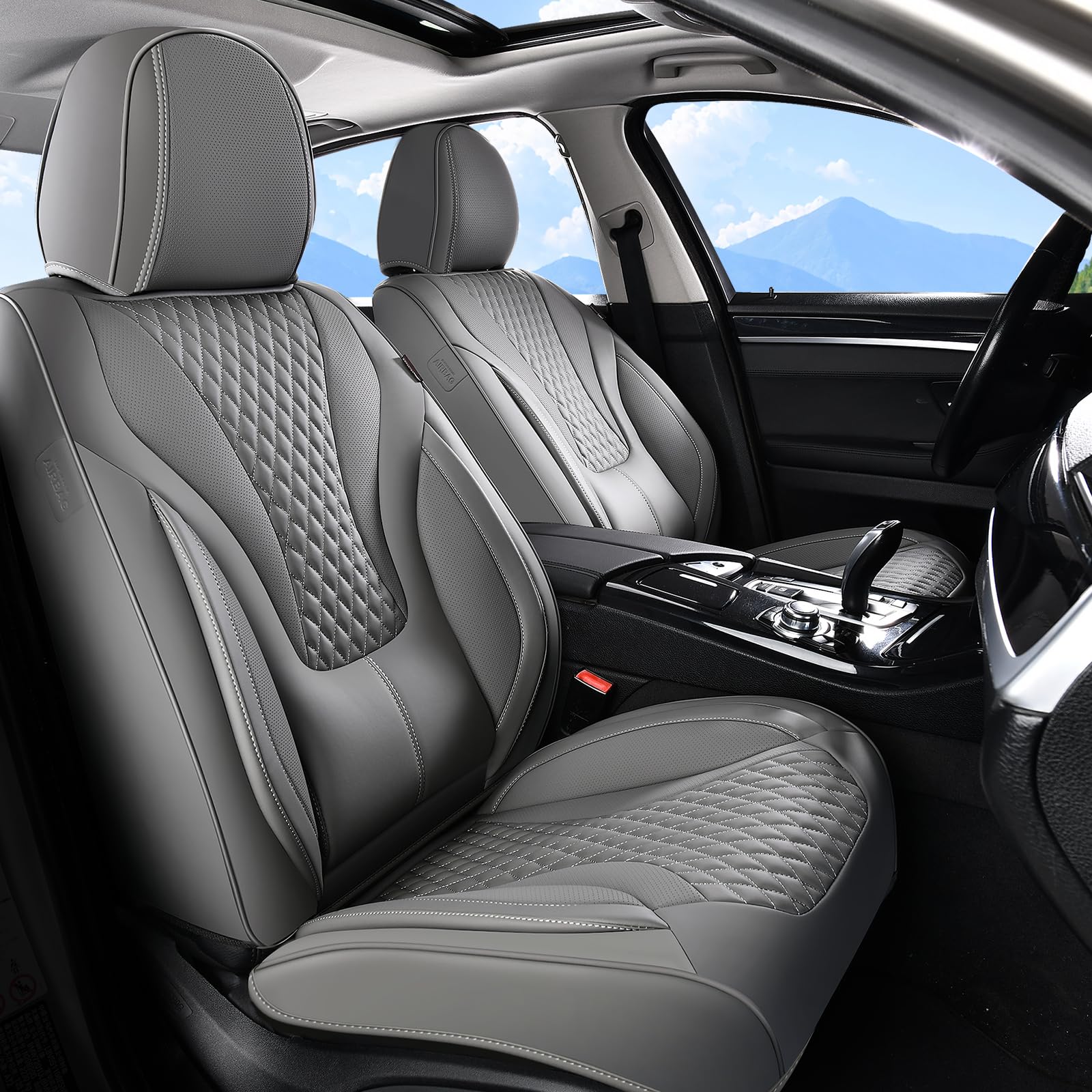 Coverado Gray Nappa Leather Car Seat Covers Front Seats ，Waterproof Car Seat Protector &amp; Cushion, Universal Fit for Most Cars