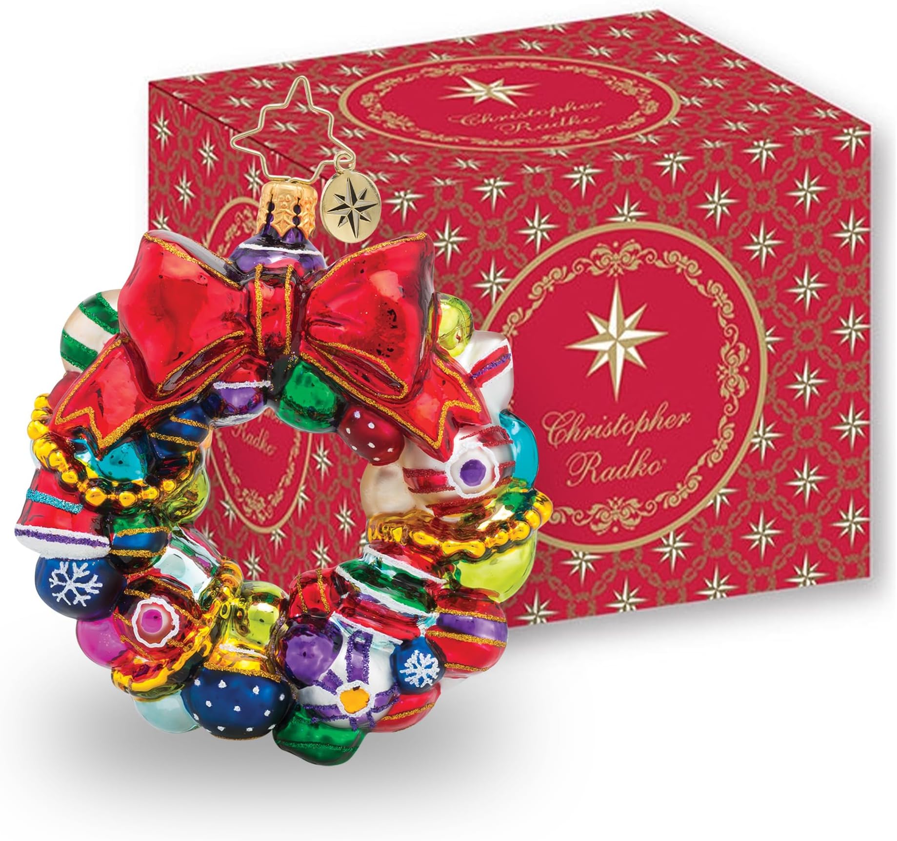 Hand-Crafted European Glass Christmas Tree Ornament Decoration, Joyful Wreath