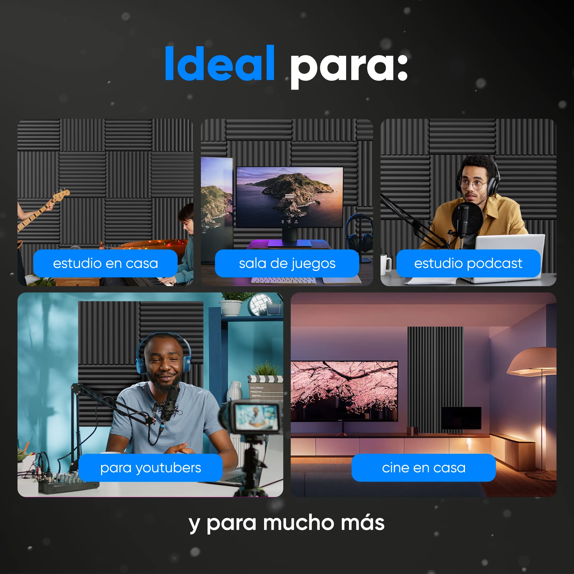 Getorex Sound Proof Foam Panels - Fireproof Acoustic Foam Panels with Self-Adhesive - Sound Proof Panels for Walls - Soundproof Studio Wedges - Measurement 12x12x2 inch - Pack 24 Acoustic panels Black