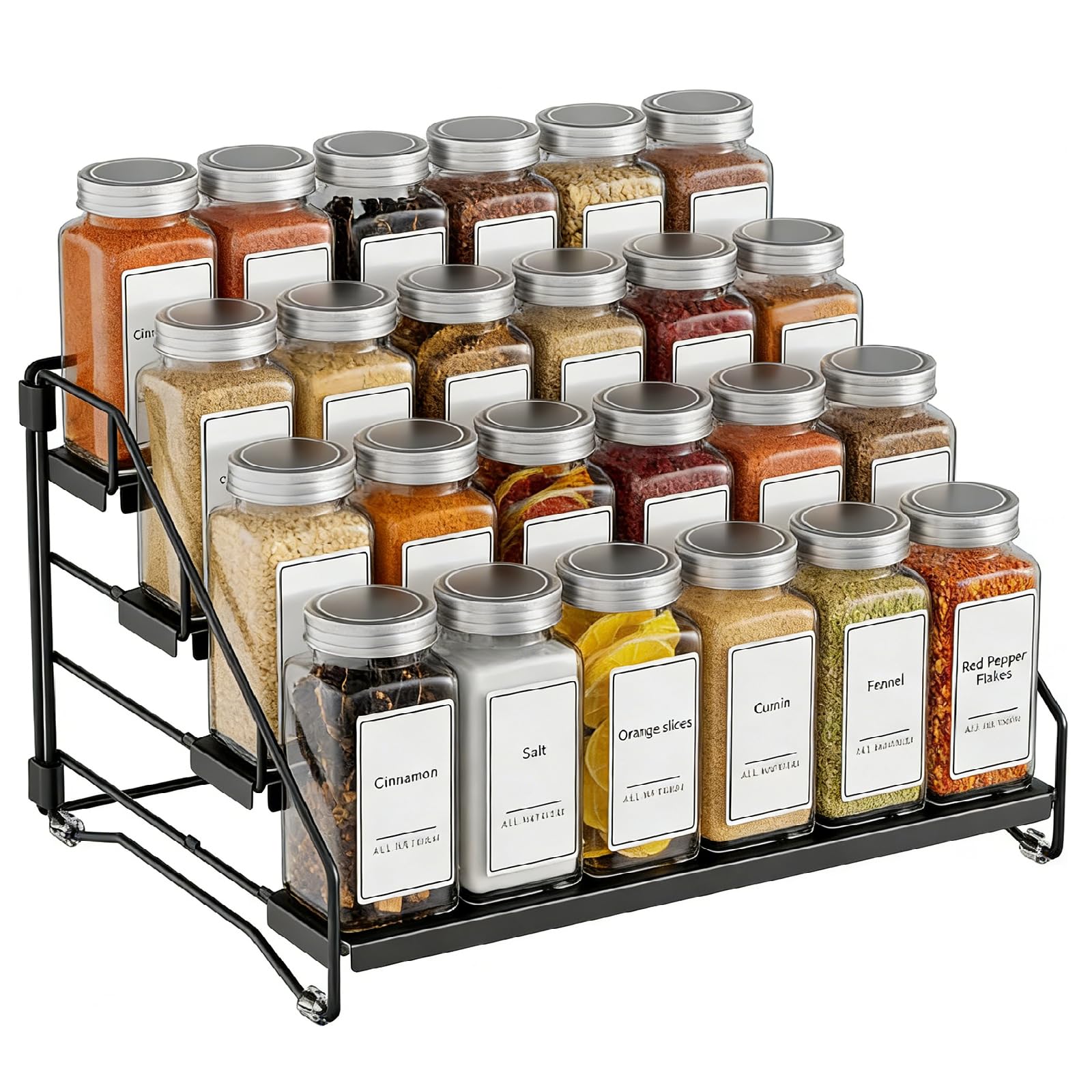 Caossuixin 4 Tier Kitchen Metal Spice Rack Organiser for 24 Spices Jars