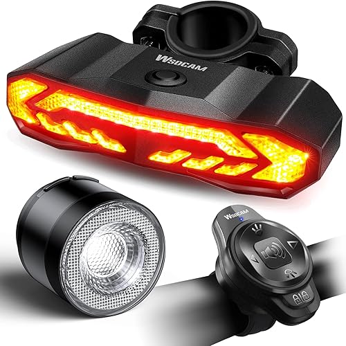 WSDCAM Juego de luces inteligentes para bicicleta con control remoto, luz trasera de bicicleta con señales de giro y luz de freno, bocina de alarma