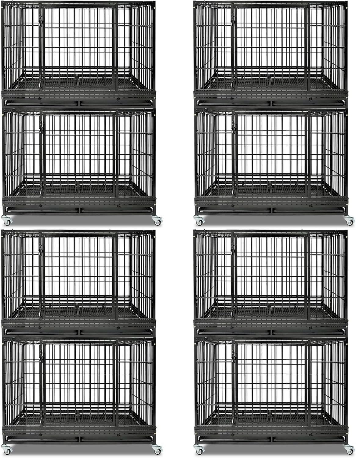 Heavy Duty Indestructible Dog Crate 47 Inch with Removable Tray, Escape Proof Metal Dog Cage Kennel Indoor with Top Door & Auto-Locks, Stackable Big Dog Crate for High Anxiety Large Dogs, XL(8-Pack)