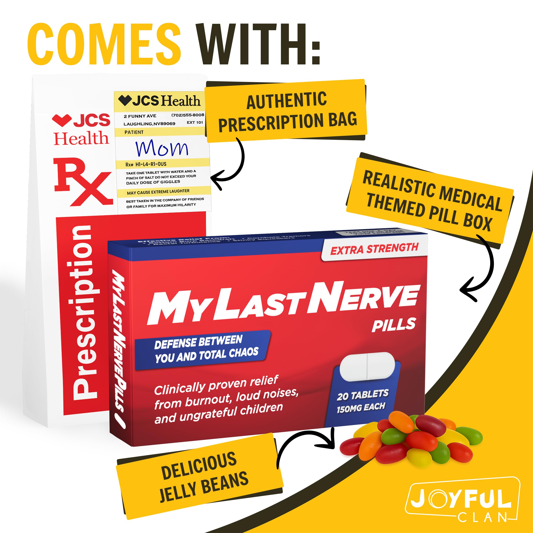 MyLastNerve Prank Pill Box with Jelly Beans - Funny Gifts for Mom, Mom Birthday Gifts, Mothers Day Gift, Gag Gift Candy Box for Women, Wife, Grandma