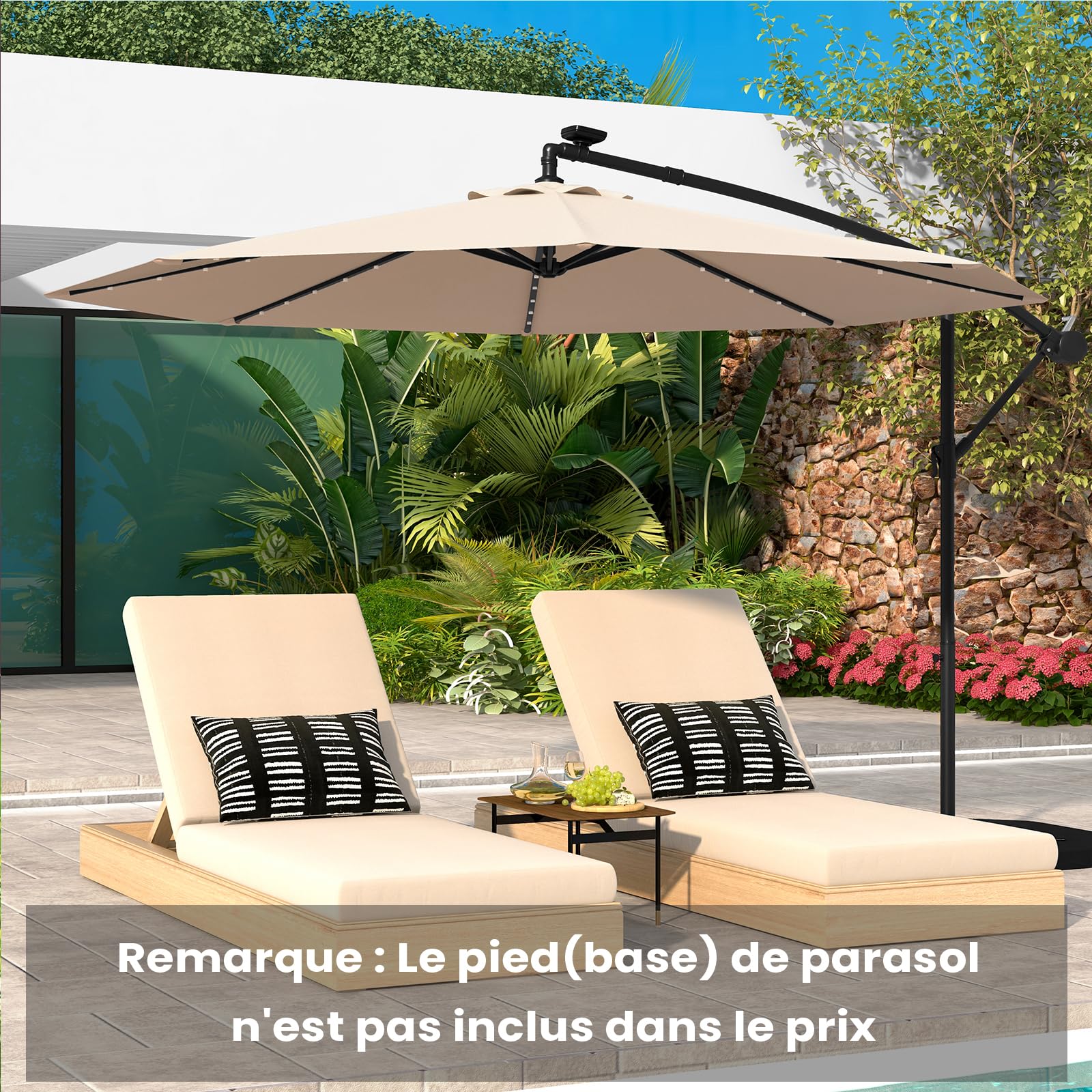RELAX4LIFE Parasol Déporté Φ300 cm avec LED Inclinable 35° (Marron)